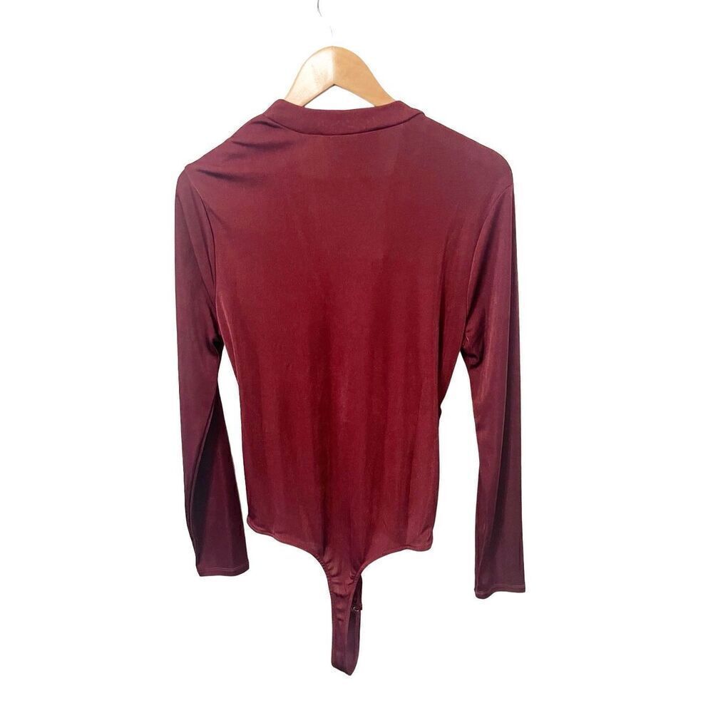 Nina Parker Wine Trendy Crossover Long Sleeve Thong Bodysuit - Picture 3 of 5